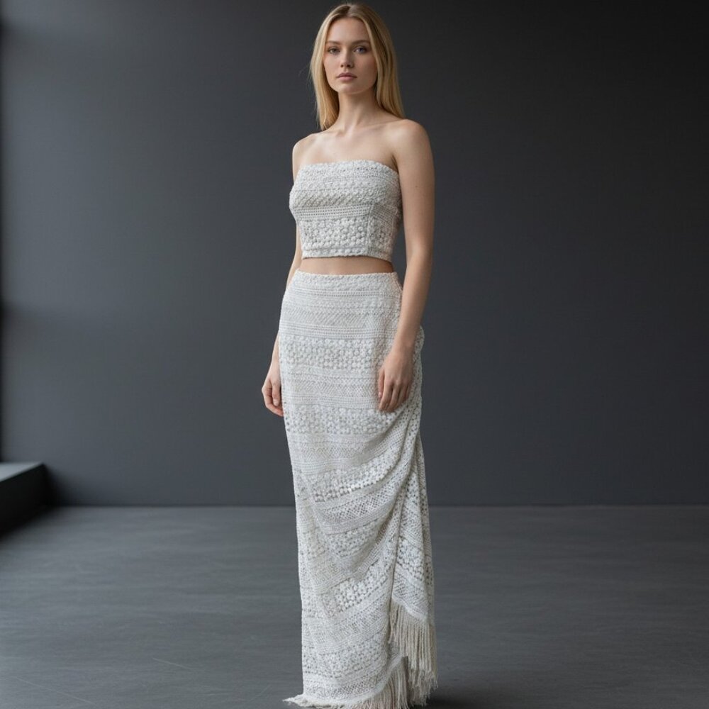 Just Bee Queen Skirt‎ Set Top Bali Medium Crochet Lace Bustier Maxi Boho